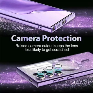 Glitter โปร่งใสแม่เหล็กนุ่มสําหรับ Samsung Galaxy S24 S25 Ultra S23 S22 S21 Plus FE A55 กันกระแทกป้องกันปลอกฝาครอบ