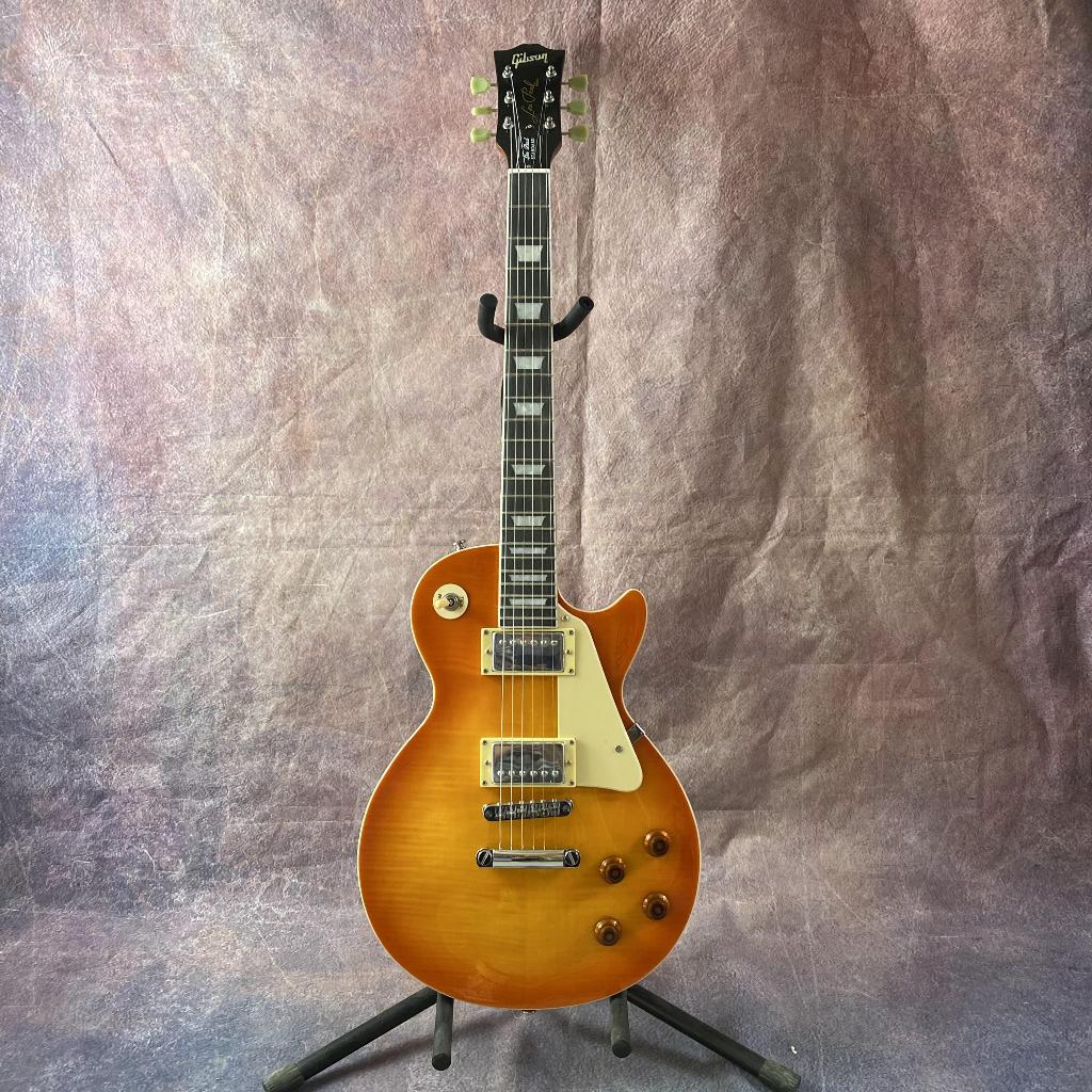 Gibson Les Paul กีตาร์ไฟฟ้าเปลวไฟ Maple Top ฮาร์ดแวร์ชุบโครเมียม HH pickup Rose ไม้ฟิงเกอร์บอร์ด 22 