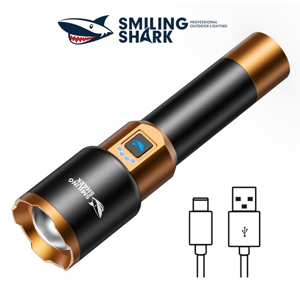 Smiling Shark SD5212 ไฟฉาย Led ซุปเปอร์ไบรท์ ชาร์จใหม่ได้ ไฟฉาย M80 10000LM ไฟฉายสว่างมากพิเศษ นอกบ้าน เหตุการณ์ฉุกเฉิน งาน การใช้งานประจำวัน ตั้งแคมป์ โคมไฟ