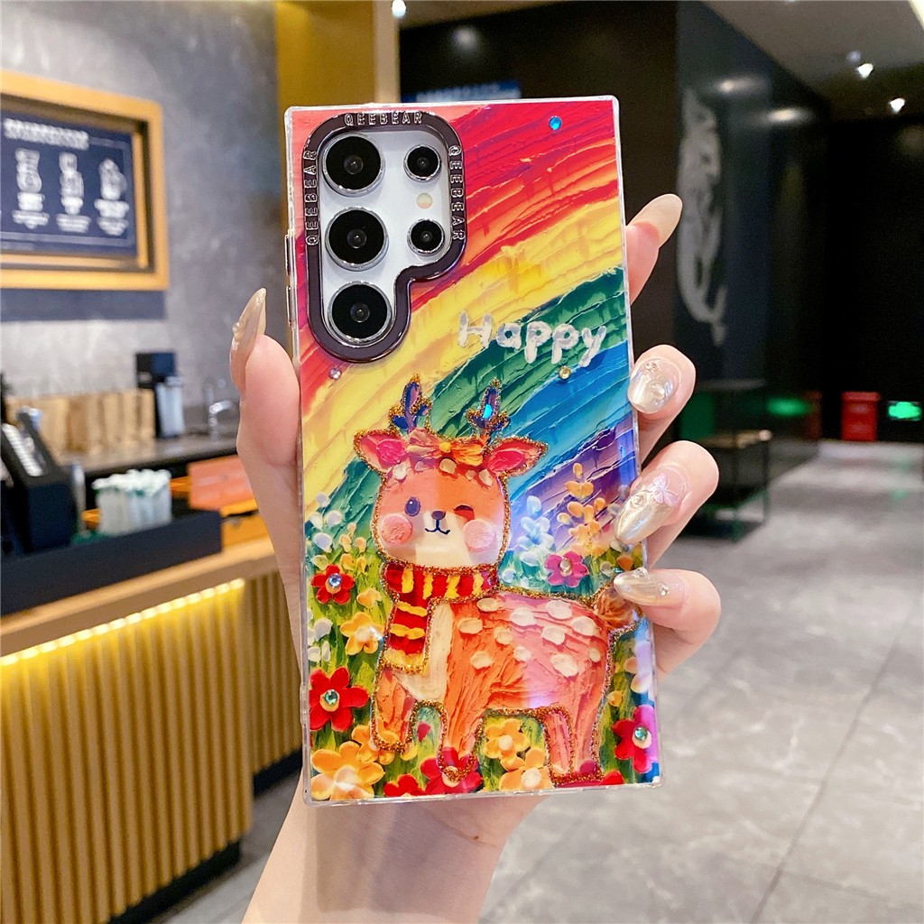 ภาพสีน้ำมัน การ์ตูนน่ารัก สายรุ้ง กวาง ลูกหมา ซองโทรศัพท์ Samsung Galaxy S25 Ultra S25 Plus S25 S24 Ultra S24 Plus S24 S23 Ultra S23 Plus S23 S22Ultra Note20Ultra A34 A35 A36 A26 A53 A54 A55 A56 5G Case เคสโทรศัพท์ใหม่ IMD ป้องกันการตก เคสมือถือซัมซุง