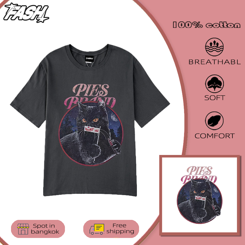 มาใหม่ เสื้อยืดคู่รักสไตล์เกาหลี ลายสกรีนรูปสัตว์ ขนาดใหญ่หลวม ผ้าคอตตอน YG400