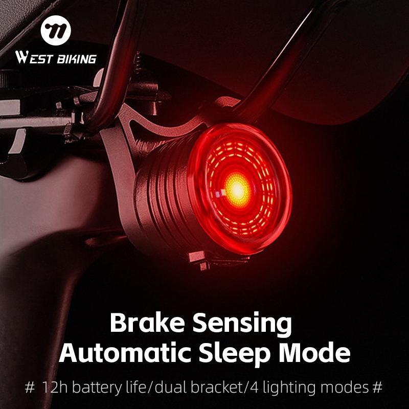 【พร้อมส่งจากกรุงเทพ】WEST BIKING จักรยานสมาร์ทไฟท้ายเบรคพร้อมการตรวจจับการสั่นสะเทือน/อัจฉริยะเริ่มหยุดฟังก์ชั่นจักรยานไฟท้ายชาร์จกันน้ําขี่จักรยานอุปกรณ์เสริม