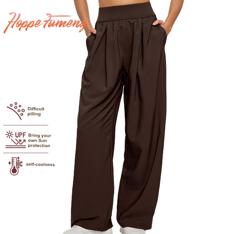 Hoppe Fumeng ผู้หญิงเอวสูงสไตล์หลวม causal กางเกงขายาวระบายความร้อนด้วยตนเองป้องกันแสงแดดด้วยกางเกง