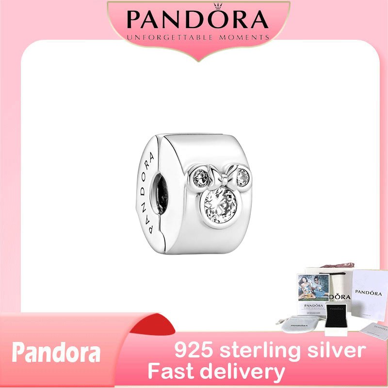 ของแท้ 100% (พร้อมกล่อง) S925 เงินสเตอร์ลิงตัวแทนเพื่อซื้อผลิตภัณฑ์ของขวัญวันเกิด Mickey Mouse & Minnie Mouse Clip Charm