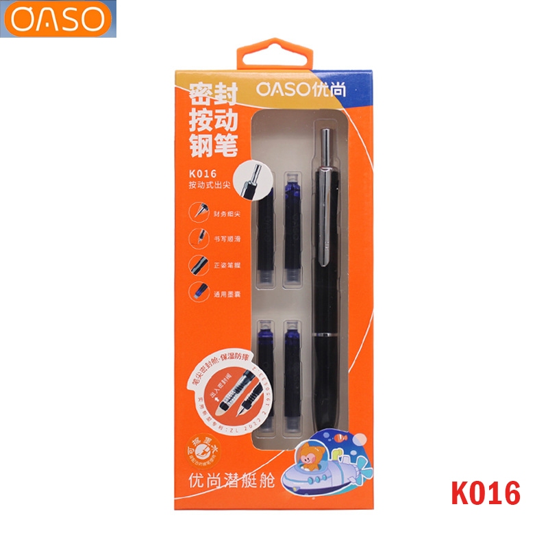 Oaso K016 Sealed Press Fountain Pen Retractable 0.38 มม. Nib Press Office School Student Pen Set 4