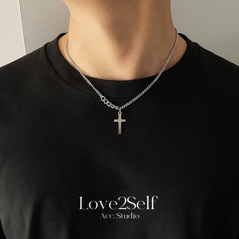 Love2Self X102 Non Rusty สแตนเลสคู่สร้อยคอเงินสั้นข้ามผู้ชายสร้อยคอสร้อยคอสําหรับผู้หญิง