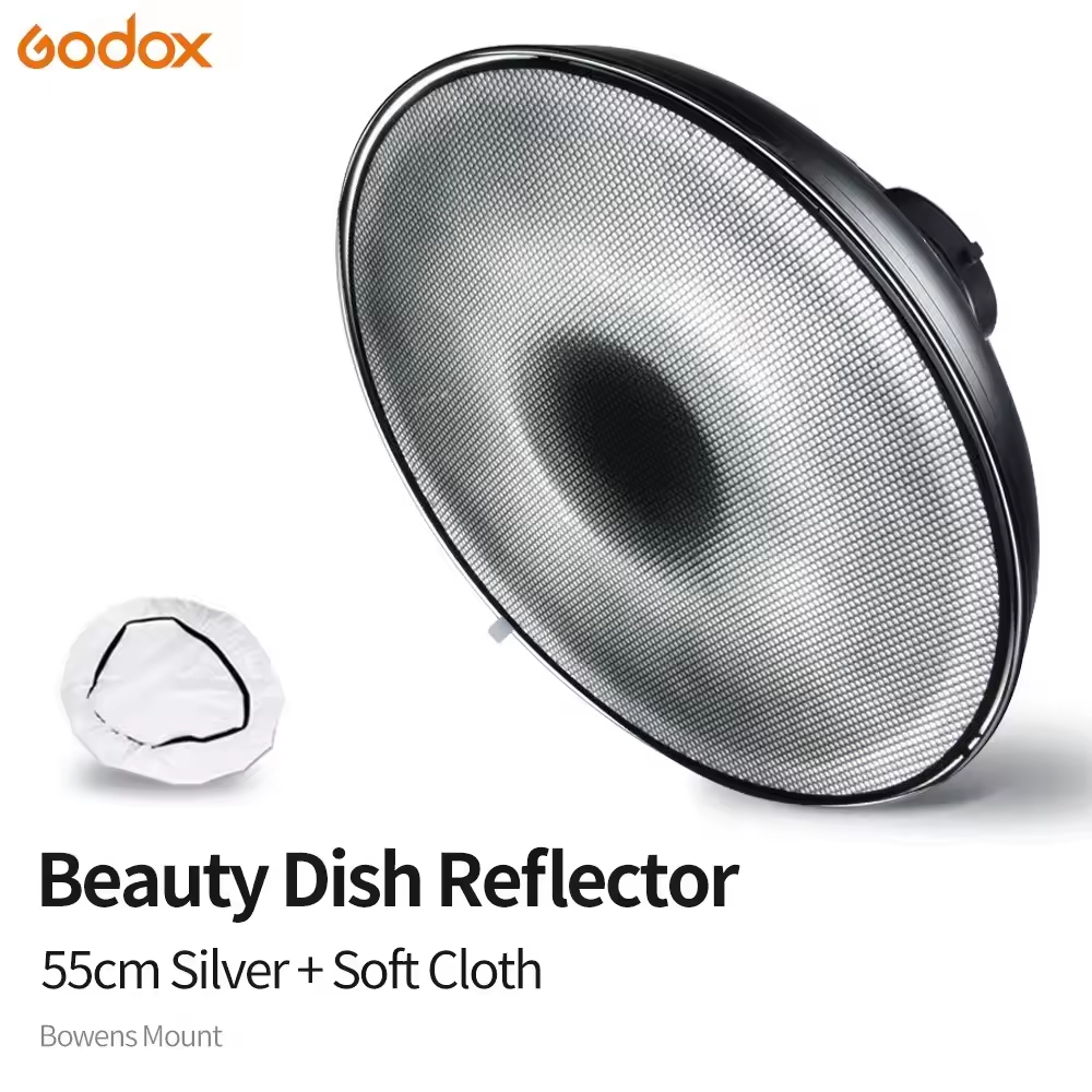 Godox 55 ซม.22" Studio Silver Beauty จาน Bowens Mount + ตารางรังผึ้ง + Diffuser ถุงเท้าสําหรับ DE300