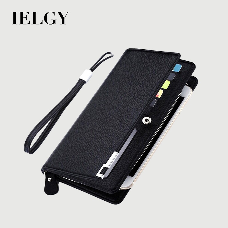 IELGY กระเป๋าสตางค์ผู้ชายใหม่ซิปมัลติฟังก์ชั่กระเป๋าโทรศัพท์มือถือยาว