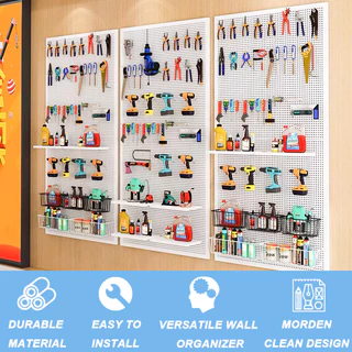 Pegboard เหล็ก (120x50cm)กระดานแขวนเครื่องมือ กระดานแขวนของ ติดผนัง จัดเก็บของ แขวนเครื่องมือ ตะขอ