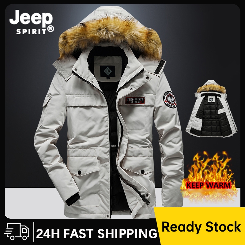 Jeep SPIRIT เสื้อแจ็คเก็ตฤดูหนาวสําหรับผู้ชายพร้อมเสื้อแจ็คเก็ตผ้าฝ้ายและซับในผ้าฝ้ายสําหรับความอบอุ