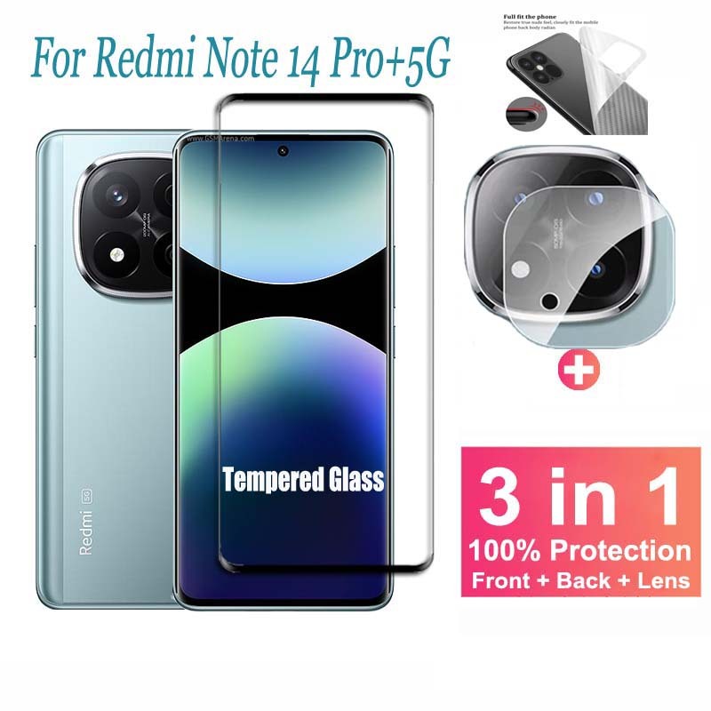 3 in 1 กระจกนิรภัยเต็มรูปแบบ ฟิล์ม Redmi Note 14 Pro + 5G ฟิล์ม ป้องกันหน้าจอสําหรับ Xiaomi Redmi Note 14 Pro Plus 13 12 11 Pro Plus 5G 4G ฟิล์ม กล้อง & ฟิล์มด้านหลัง