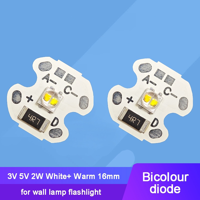 2pcs 3V 5V 16 มม.2W Bicolor สีขาวชิป LED อบอุ่นสําหรับ Spotlight Floodlight DIY
