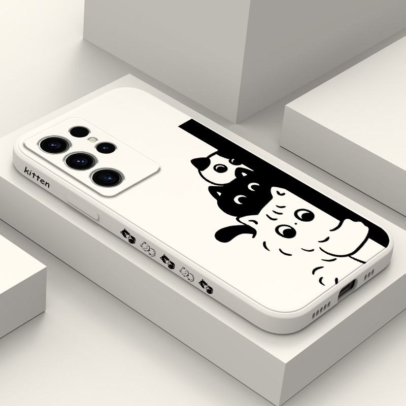 SAMSUNG Curious Catเคสโทรศัพท์สําหรับSamsung Galaxy S25 S24 S23 S22 FE Ultra Plus 5Gซิลิโคนเหลวด้านข้างรูปแบบฝาครอบ