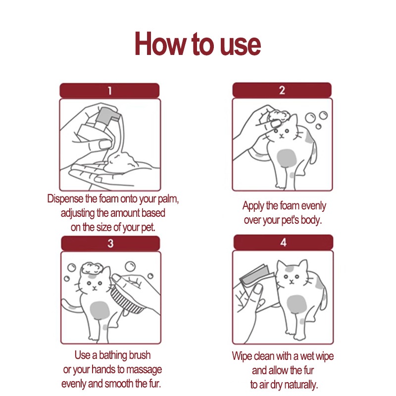 JAPAN KOJIMA โฟมอาบแห้งสำหรับสัตว์เลี้ยง แชมพูแบบไม่ต้องล้างออก สำหรับแมวและสุนัข (190ml) - รูปที่ 5