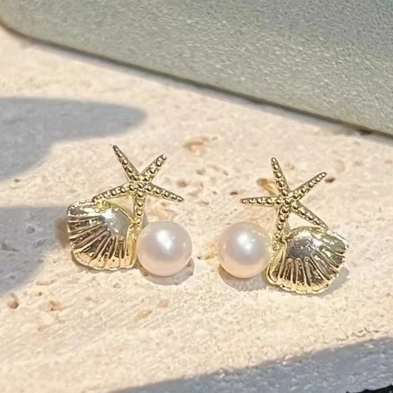 ต่างหูมุกน้ําจืดเปลือกหอยปลาดาวที่ทันสมัยและหลากหลาย