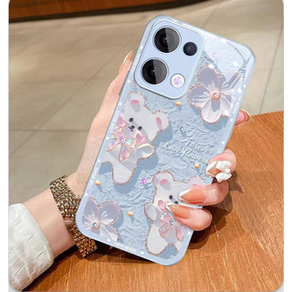 เคส OPPO Reno 13 14 15 16 13F 14F 16F 11F 12 Reno15 Pro Max Reno 16 15 14 12 11 10 Pro 8Z 7Z 5G เคส Case การ์ตูนหมีน่ารัก กันกระแทก พร้อมฝาครอบเลนส์กล้อง ป้องกัน โทรศัพท์กระจกเหลว หรูหรา สําหรับเด็กผู้หญิง