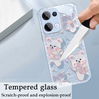 เคส OPPO Reno 13 14 15 16 13F 14F 16F 11F 12 Reno15 Pro Max Reno 16 15 14 12 11 10 Pro 8Z 7Z 5G เคส Case การ์ตูนหมีน่ารัก กันกระแทก พร้อมฝาครอบเลนส์กล้อง ป้องกัน โทรศัพท์กระจกเหลว หรูหรา สําหรับเด็กผู้หญิง