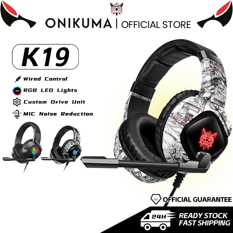 ONIKUMA K19 พร้อมไฟ RGB ไมโครโฟนควบคุมแบบมีสาย ลดเสียงรบกวน หูฟัง E-sports