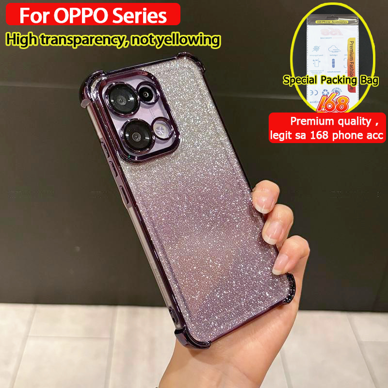 เคส OPPO Reno 13 13F 14 14F 12 Reno11 Reno11F 5G เคส OPPO Reno 14 13 12 11 Pro 5G เคสใสเยลลี่กันกระแทกพร้อมเลนส์กล้องป้องกันแวววาวหรูหราชุบถุงลมนิรภัยหนาสําหรับนักเรียนหญิงผู้หญิง