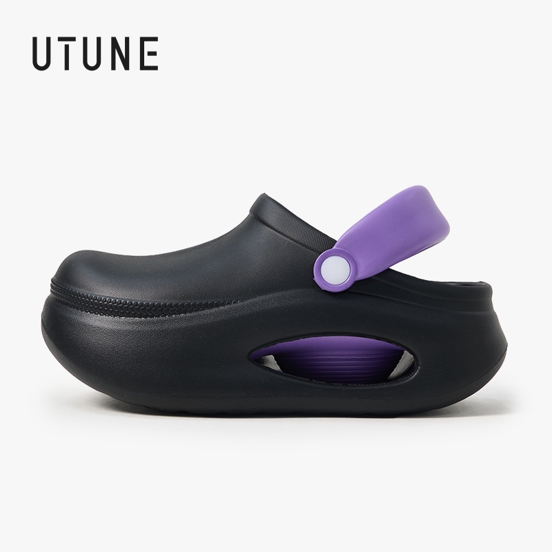 Utune หนา soled ผู้หญิง Mules รอบ Toe รองเท้าแตะครึ่ง Colorblock สองสวมใส่รองเท้าแตะชายหาดกลางแจ้งลื่น