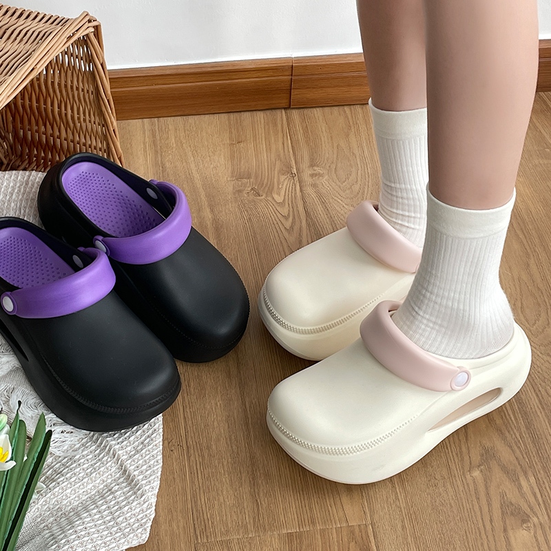 Utune หนา soled ผู้หญิง Mules รอบ Toe รองเท้าแตะครึ่ง Colorblock สองสวมใส่รองเท้าแตะชายหาดกลางแจ้งลื่น