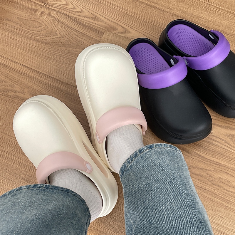 Utune หนา soled ผู้หญิง Mules รอบ Toe รองเท้าแตะครึ่ง Colorblock สองสวมใส่รองเท้าแตะชายหาดกลางแจ้งลื่น