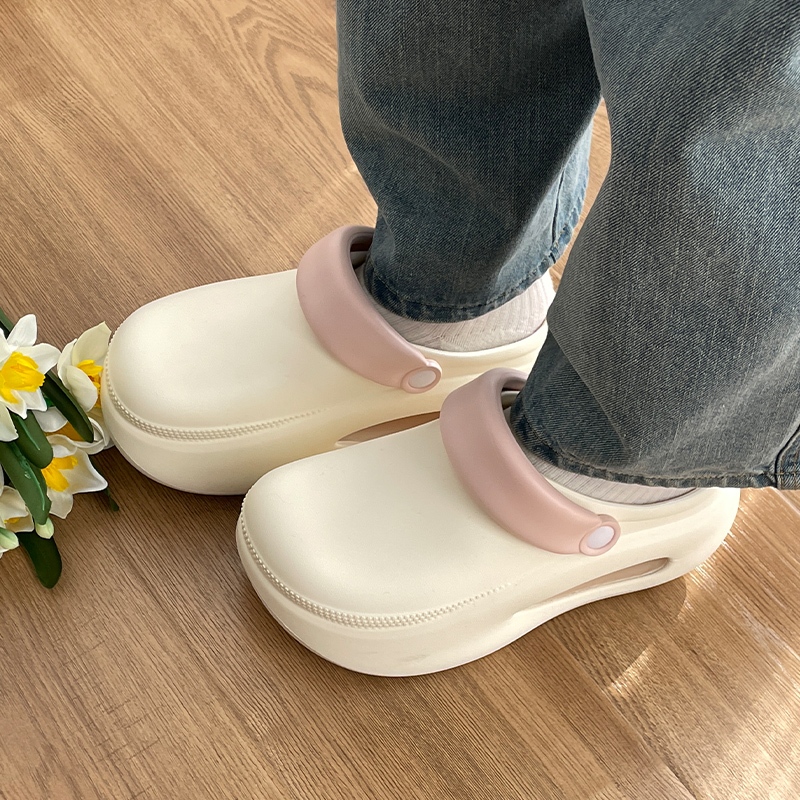 Utune หนา soled ผู้หญิง Mules รอบ Toe รองเท้าแตะครึ่ง Colorblock สองสวมใส่รองเท้าแตะชายหาดกลางแจ้งลื่น