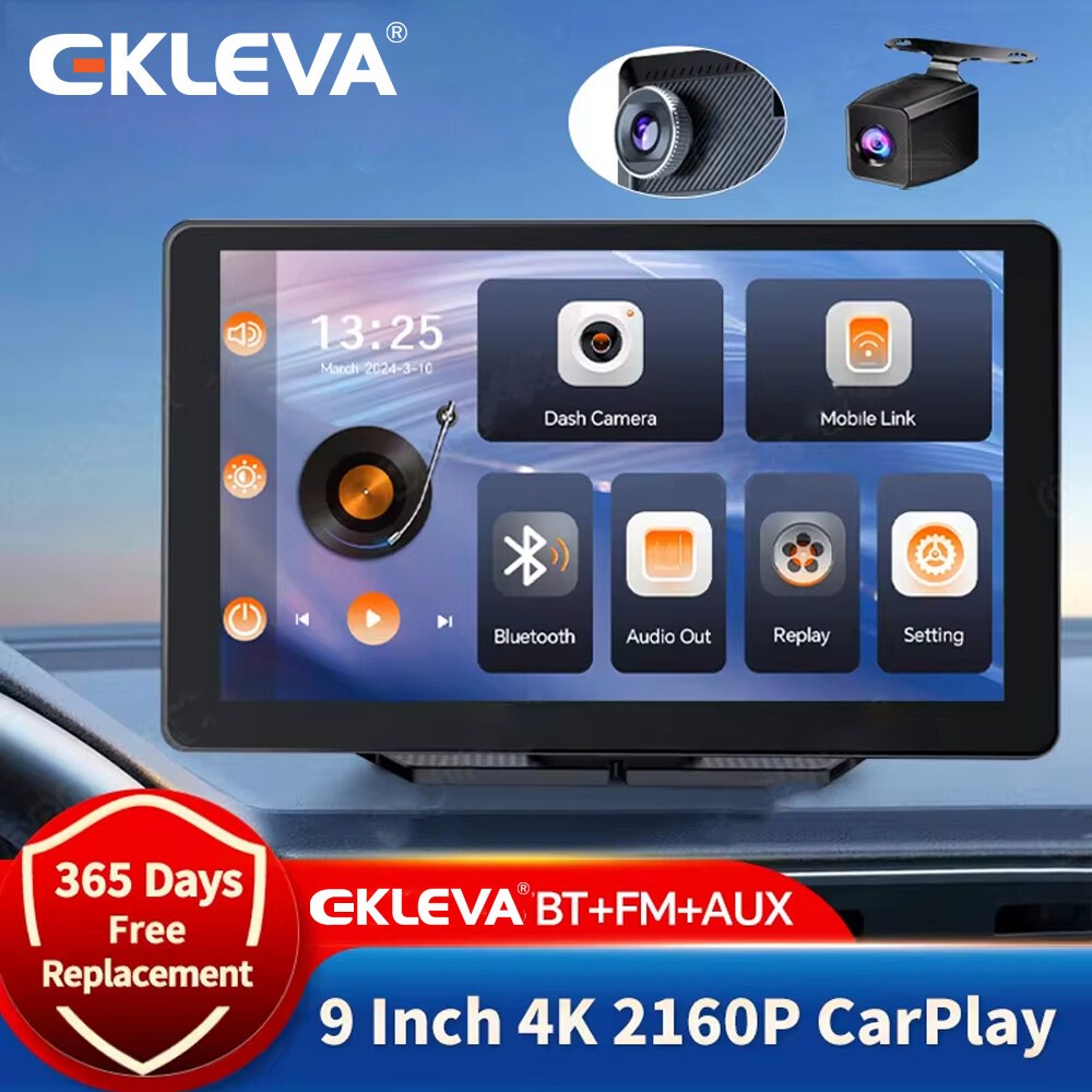 Ekleva 9 นิ้วรถ DVR ADAS Dash Cam 4K Foward กล้อง Carplay DVR Monitor Android auto Airplay Dashboard