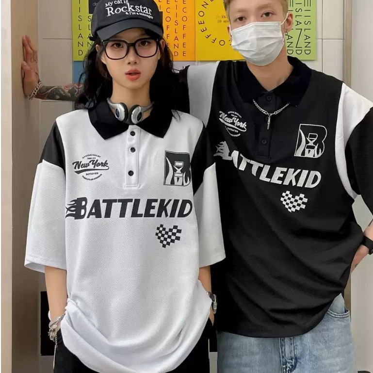 M&M เสื้อโปโลผู้ชาย พิมพ์ลาย ไหล่ ใส่สบายแมทช์ลุคง่าย ความอ่อนเยาว์ รุ่นคู่รัก