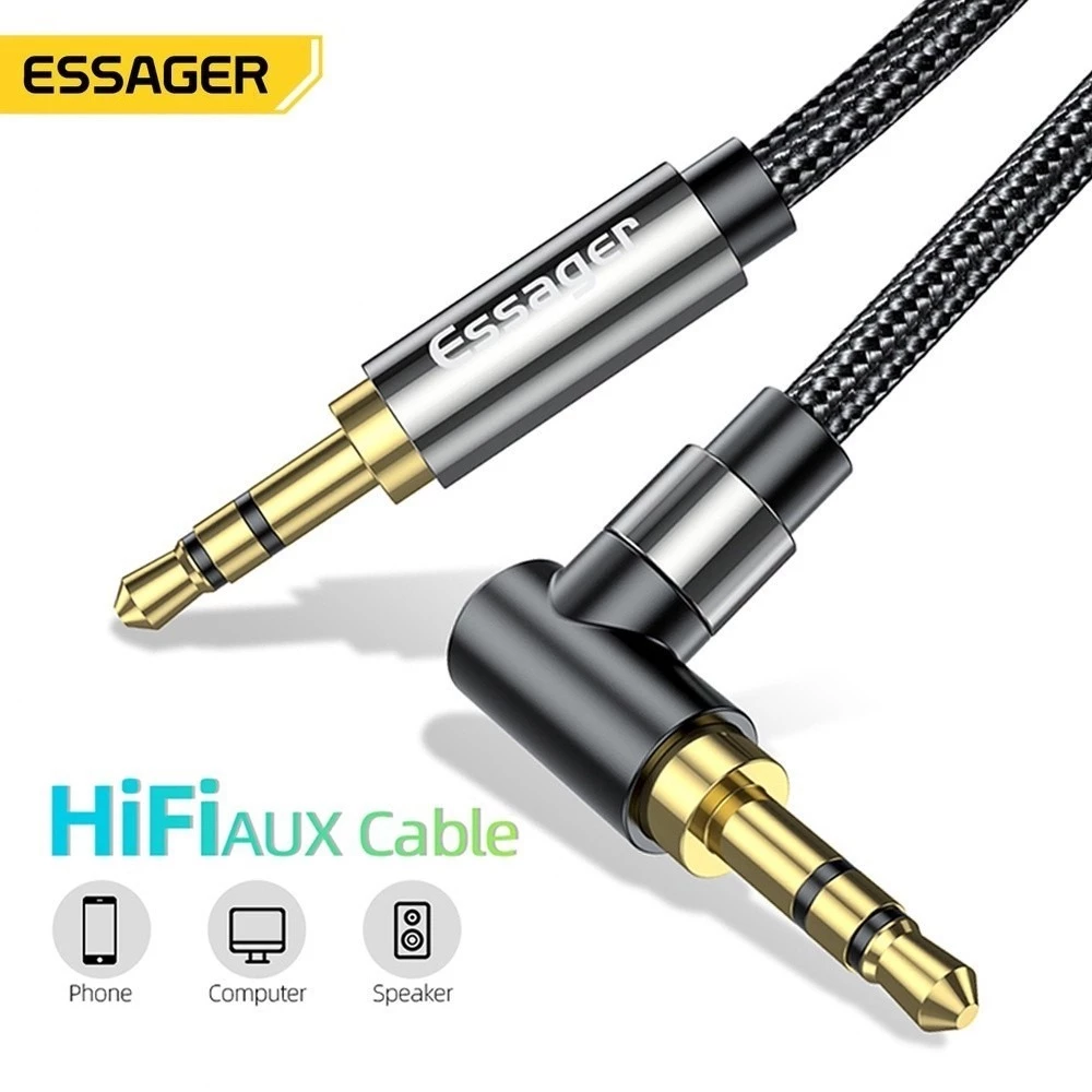 Essager Aux 90 องศาสายแนวตั้งแจ็ค 3.5 มม.สายสัญญาณเสียงสําหรับลําโพงหูฟังรถคอมพิวเตอร์ Aux ถึง 3.5 มม.สายอินเทอร์เฟซ