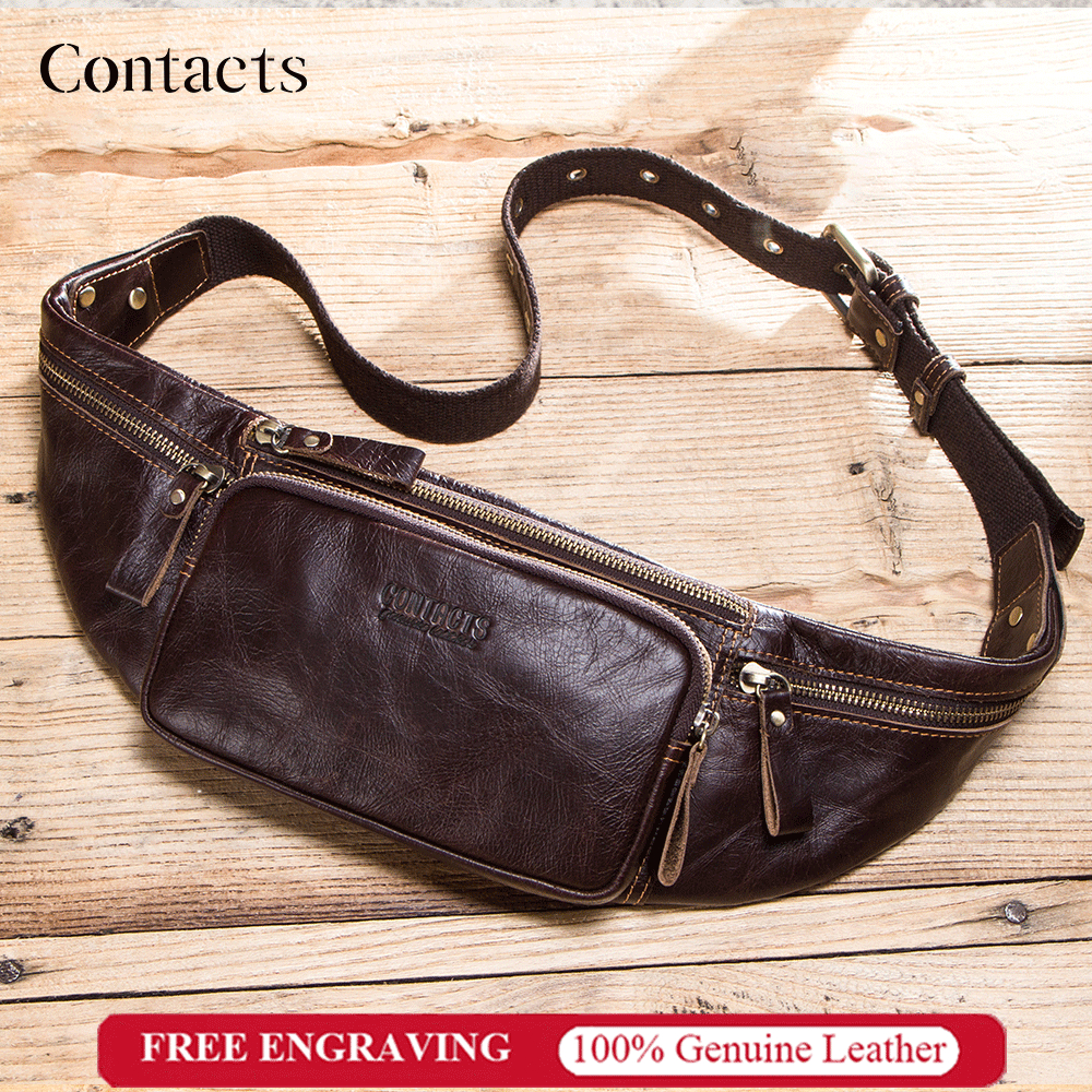 CONTACTS กระเป๋าคาดเอวหนังแท้ หนังวัว แฟชั่นสําหรับผู้ชาย