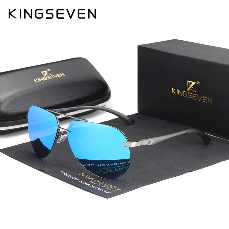 Kingseven Pilot Aluminium Semi-rim Protective แว่นกันแดดโพลาไรซ์ความละเอียดสูง UV400 สําหรับผู้ชายผู้หญิง