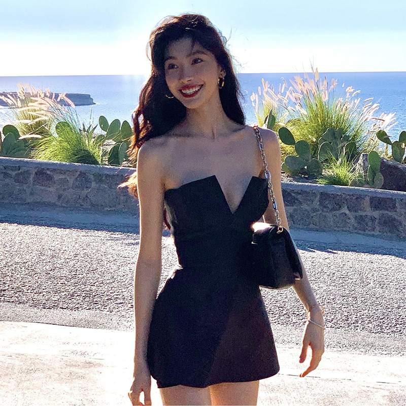 แปลก Puss Slash-คอชุดไม่สม่ําเสมอ Skinny Cleavage Patchwork รูปเอว Casual แฟชั่นเซ็กซี่ดู Slimmer สไ