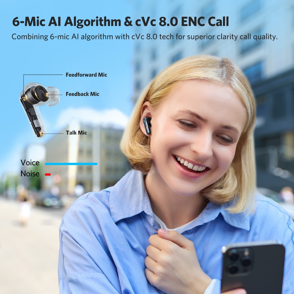 Earfun Air Pro 4 หูฟังบลูทูธ หูฟังไร้สาย ตัดเสียงรบกวน ไมค์ 6 ตัว AI aptX™ Lossless Hi-Res Audio