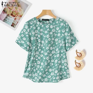 Zanzea เสื้อเบลาส์คอกลมดีไซน์พิมพ์ลายดอกไม้แฟชั่นเกาหลีสําหรับผู้หญิง