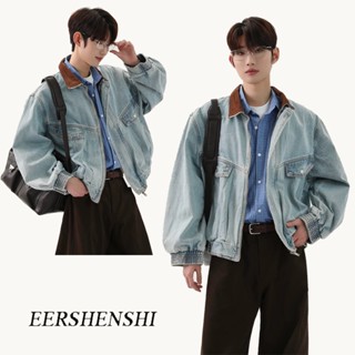 Eershenshi สไตล์อเมริกัน Retro แจ็คเก็ตยีนส์สั้นผู้ชายและผู้…