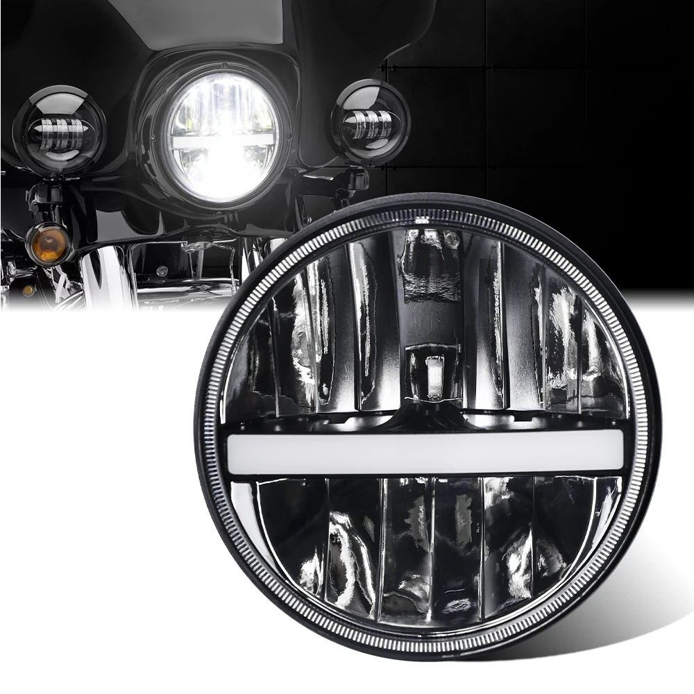 7 "นิ้ว H4 Led Moto ไฟหน้าสําหรับ Harley Softail Slim Fat Boy 7 นิ้ว Halo DRL เปลี่ยน Led ไฟหน้ารถจักรยานยนต์สําหรับ Harley Touring