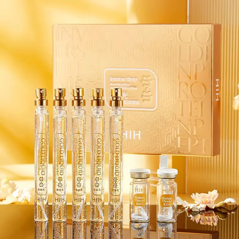ด้ายยกกระชับใบหน้าที่ละลายน้ําได้ Collagen Facial Essence โปรตีนเปปไทด์ Gold Silk Wire Face Serum สําหรับ Anti-Aging กระชับผิว