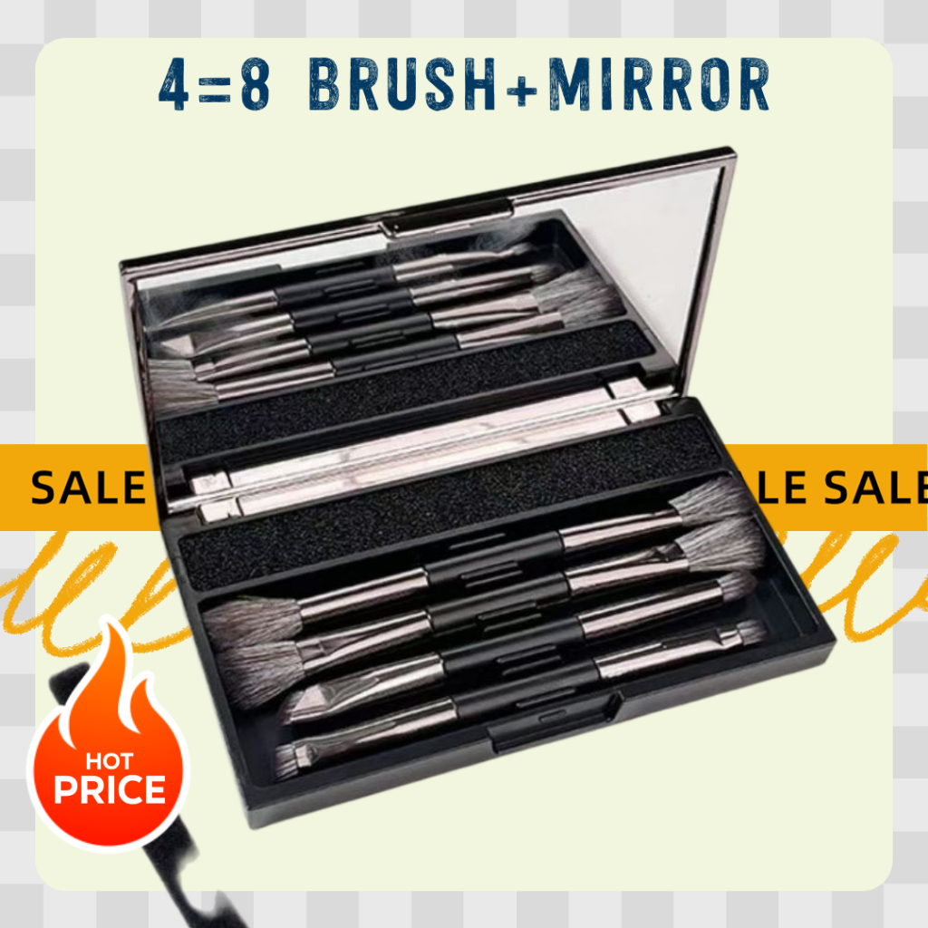 ชุดแปรงแต่งหน้าแบบพกพา 8-in-1 พร้อมกระจกแต่งหน้า Travel แปรงอายแชโดว์ แปรงคอนซีลเลอร์