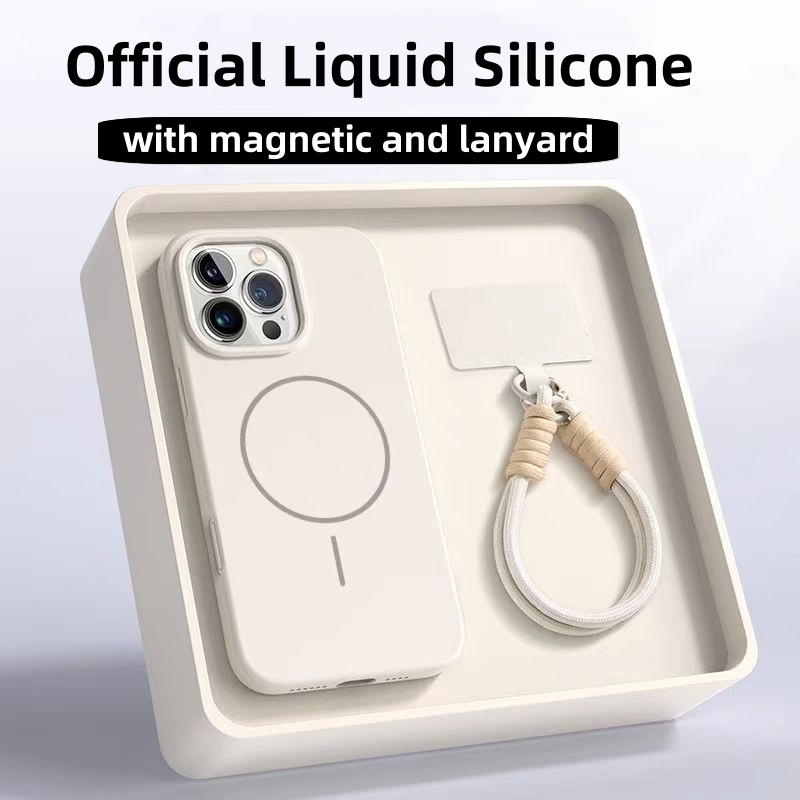 พร้อมเชือกเส้นเล็กLuxuryซิลิโคนเหลวแม่เหล็กเคสโทรศัพท์สําหรับiPhone 16 15 14 13 12 11 Pro max 14 15 16 Plusกรณีความงามกันกระแทกในตัวกํามะหยี่ผ้านุ่มครอบคลุมเต็มรูปแบบ