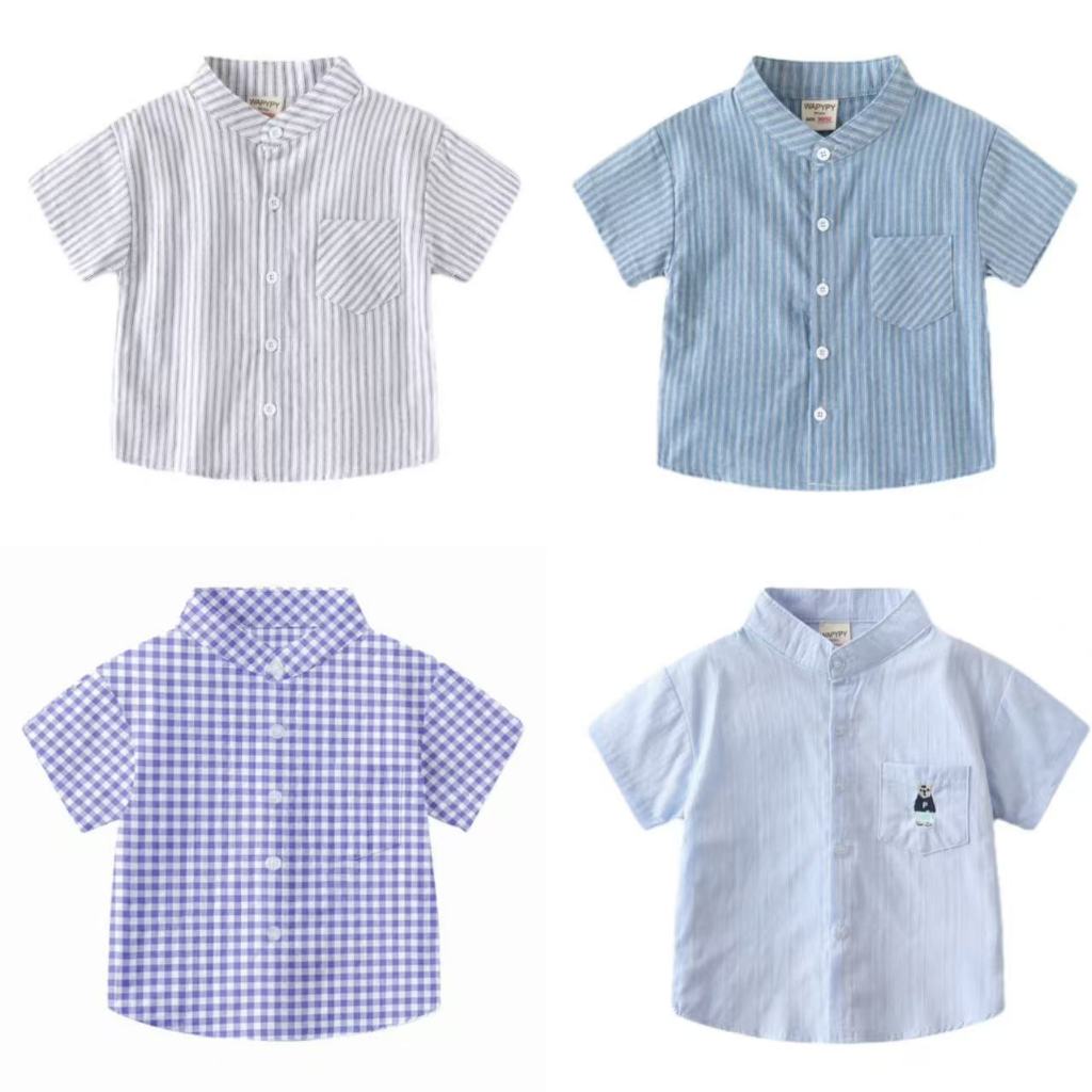 Soffny Boy เสื้อแขนสั้นลําลองผ้าฝ้ายเด็กทารกเสื้อโปโลชุดนักเรียนเด็กเสื้อ