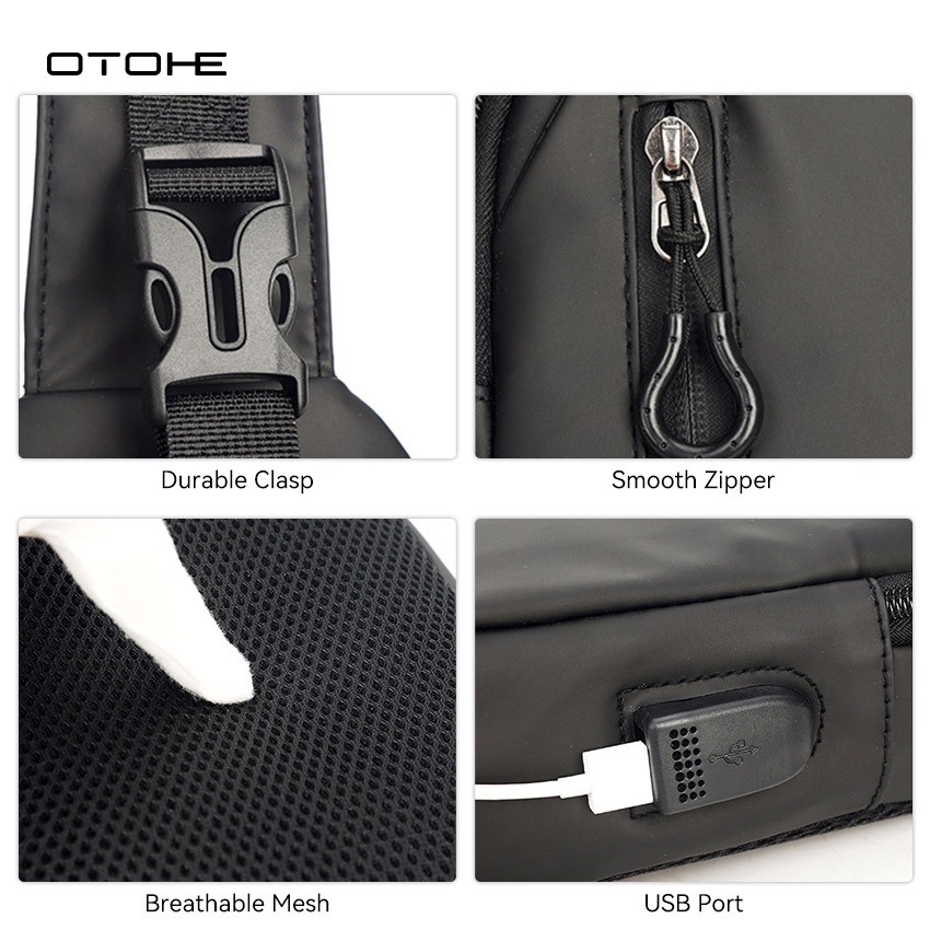 OTOHE กระเป๋าคาดหน้าอก Oxford กันน้ําสําหรับผู้ชาย USB Hole หูฟังการออกแบบรูกระเป๋าข้ามร่างกายกระเป๋าซิปสองชั้น
