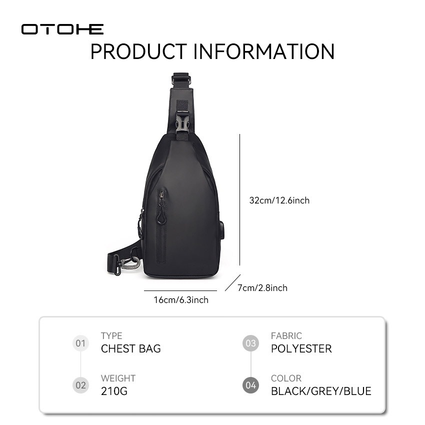OTOHE กระเป๋าคาดหน้าอก Oxford กันน้ําสําหรับผู้ชาย USB Hole หูฟังการออกแบบรูกระเป๋าข้ามร่างกายกระเป๋าซิปสองชั้น