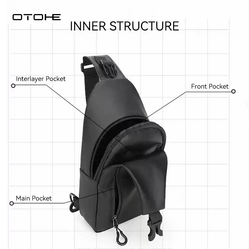 OTOHE กระเป๋าคาดหน้าอก Oxford กันน้ําสําหรับผู้ชาย USB Hole หูฟังการออกแบบรูกระเป๋าข้ามร่างกายกระเป๋าซิปสองชั้น