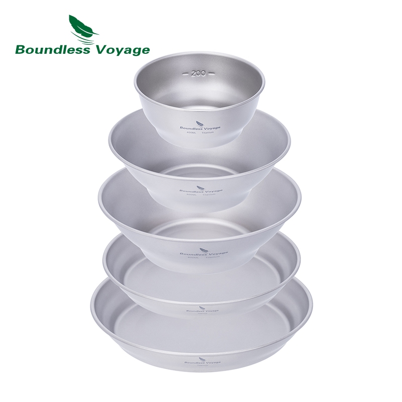 Boundless Voyage- ชุดจาน ชาม ไทเทเนียม โลหะ น้ําหนักเบา สําหรับตั้งแคมป์ กลางแจ้ง ท่องเที่ยว บนโต๊ะอาหาร ห้องครัว