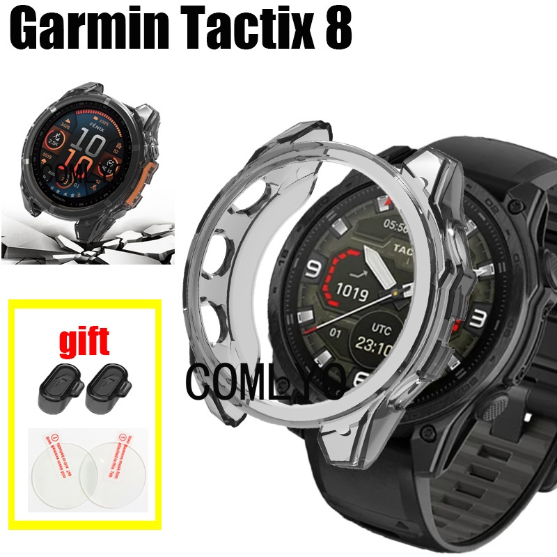 สําหรับ Garmin Tactix 8 51 มม.47 มม.พลังงานแสงอาทิตย์ AMOLED กรณีสมาร์ทนาฬิกาป้องกัน TPU ปกอ่อนกันชนกระจกป้องกันหน้าจอปลั๊กฝุ่น