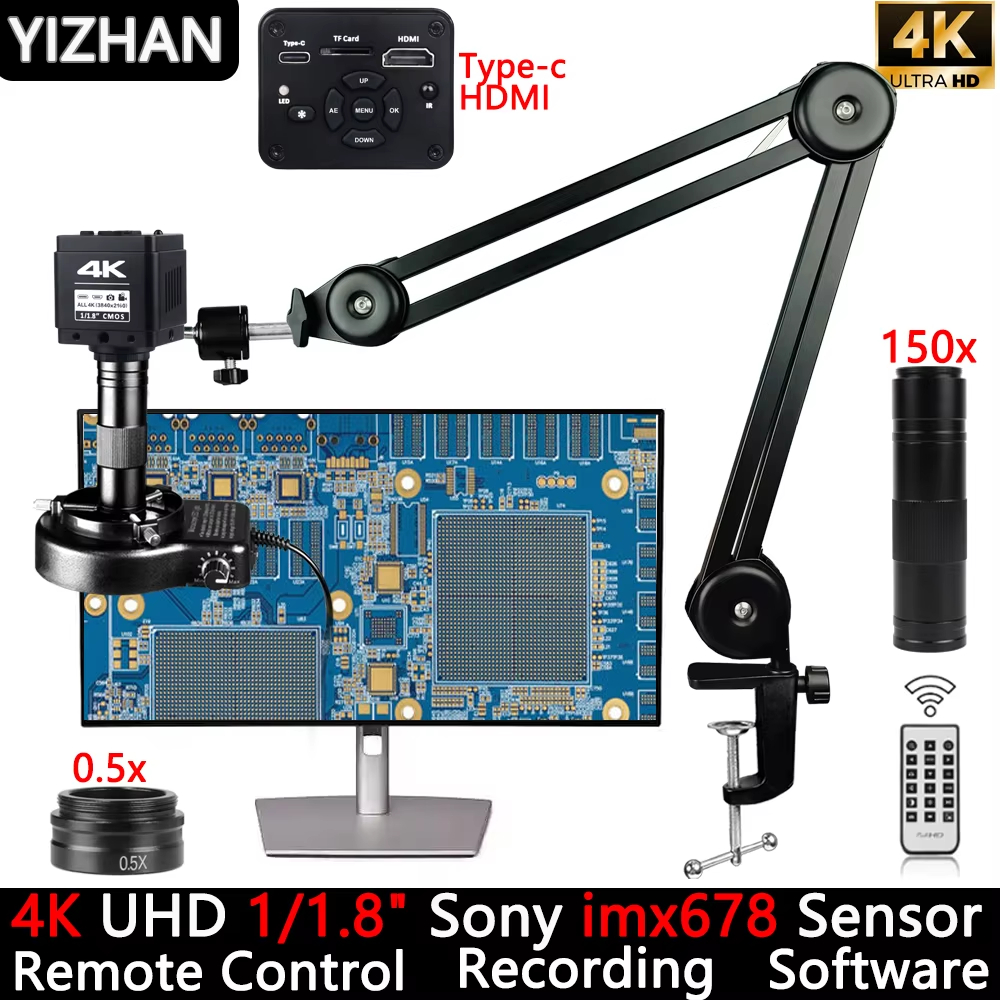 Yizhan 4K UHD กล้องจุลทรรศน์อุตสาหกรรมสําหรับบัดกรี HDMI USB กล้องจุลทรรศน์ดิจิตอลกล้อง 1/1.8 "Sony 