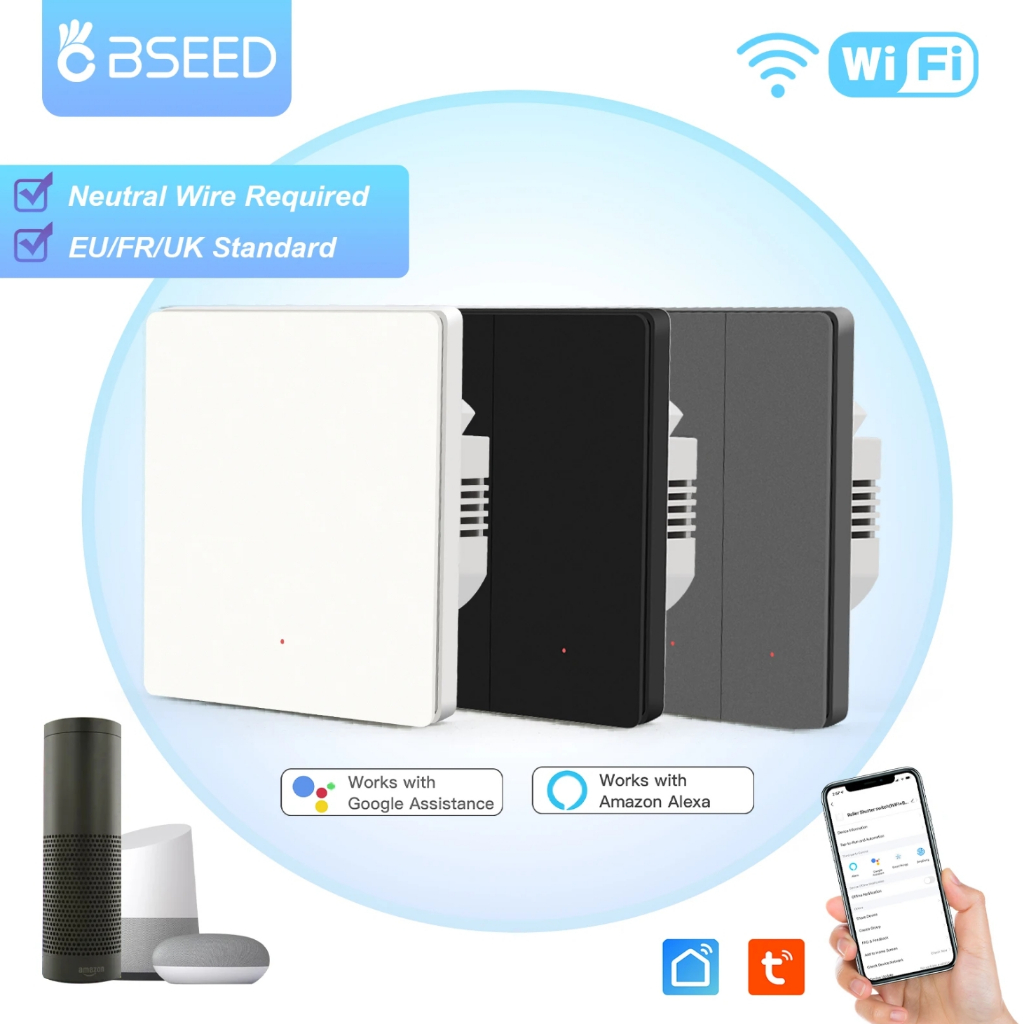 Bseed สวิตช์ไฟ Wifi 1/2/3Gang 1Way สมาร์ทสวิตช์ผนัง Tuya APP Alexa Neutral อัตโนมัติ Rebound Multi-C