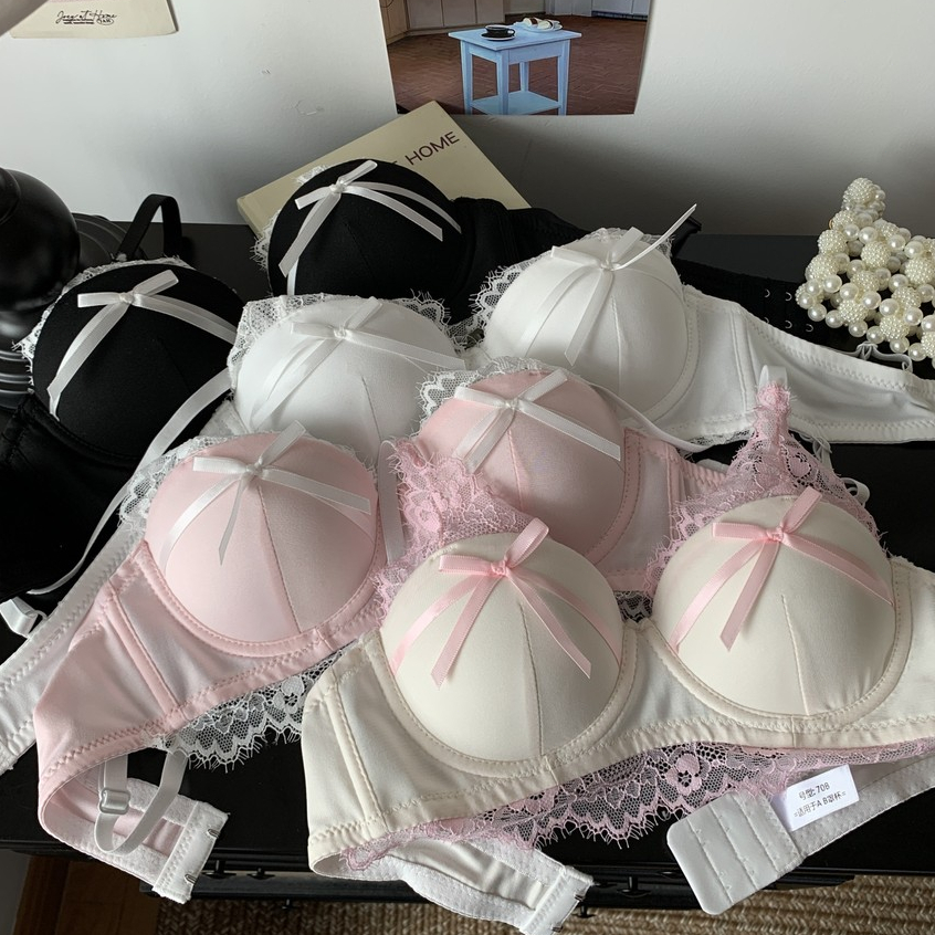ชุดชั้นในลูกไม้หวานญี่ปุ่นหน้าอกเล็กรวบรวมชุดยกทรงไร้สายเซ็กซี่