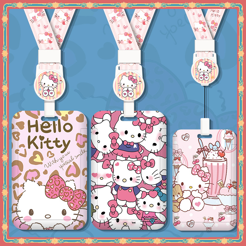 Sanrio Hellokitty Hard Shell Multifunctional Retractable Long Rope ID Holder EasyCard Anti-Lost Protective Case Bag Charm Bus MRT ABS